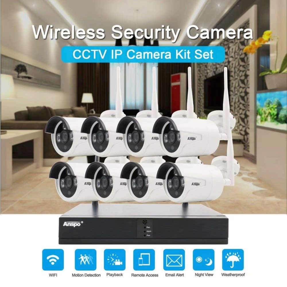 Anspo Wireless Secure Camera System 8CH for Home Indoor/Outdoor